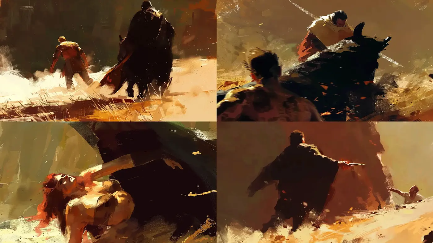 Dynamic Brushstroke Visions in Warm Hues - Midjourney sref style
