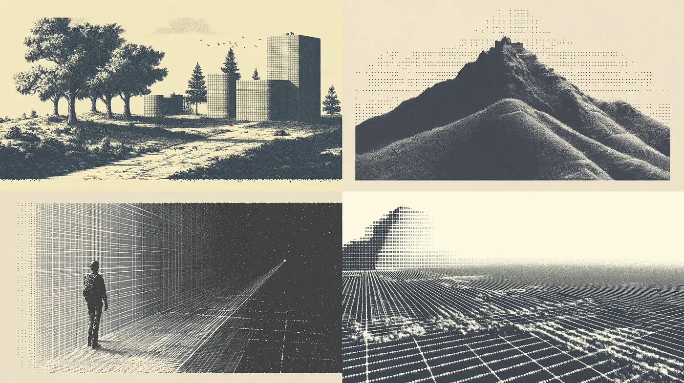Sephia-Toned Retrofuturistic Landscape Exploration - Midjourney sref style