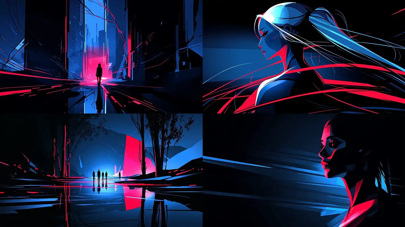 Neon Noir Echos - Synthesizing Luminous Aesthetics from Cyber Dreamscapes - Midjourney sref style