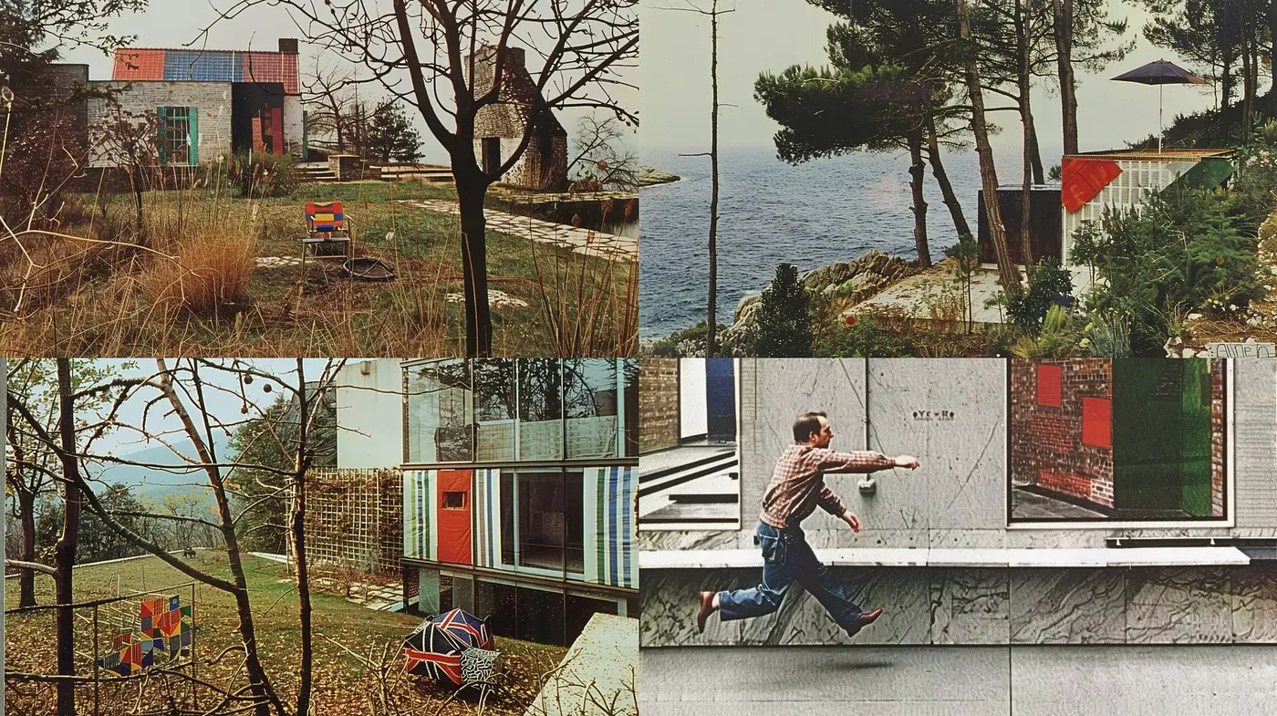 Retro-Infused Modernist Nostalgia: A Synthesis of Nature and Architectural Form - Midjourney sref style