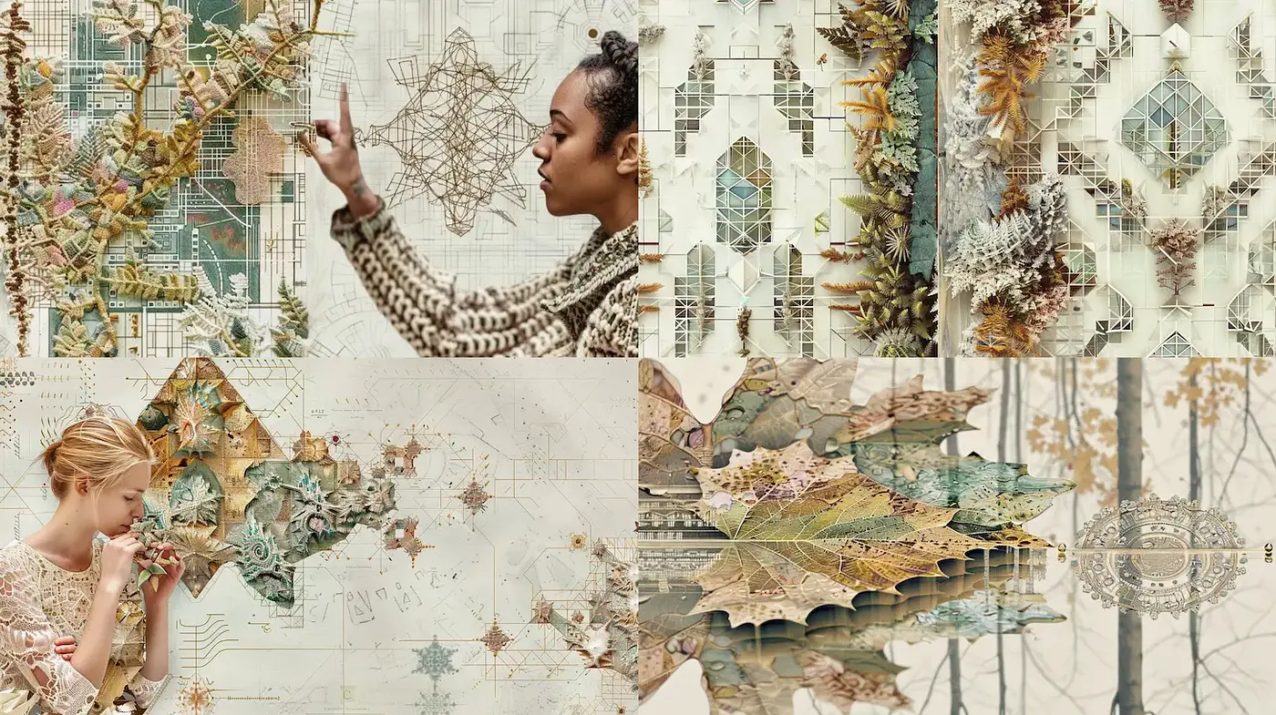 Intricate Natural Patterns Merging with Digital Elements Reflecting an Ethereal Quality - Midjourney sref style