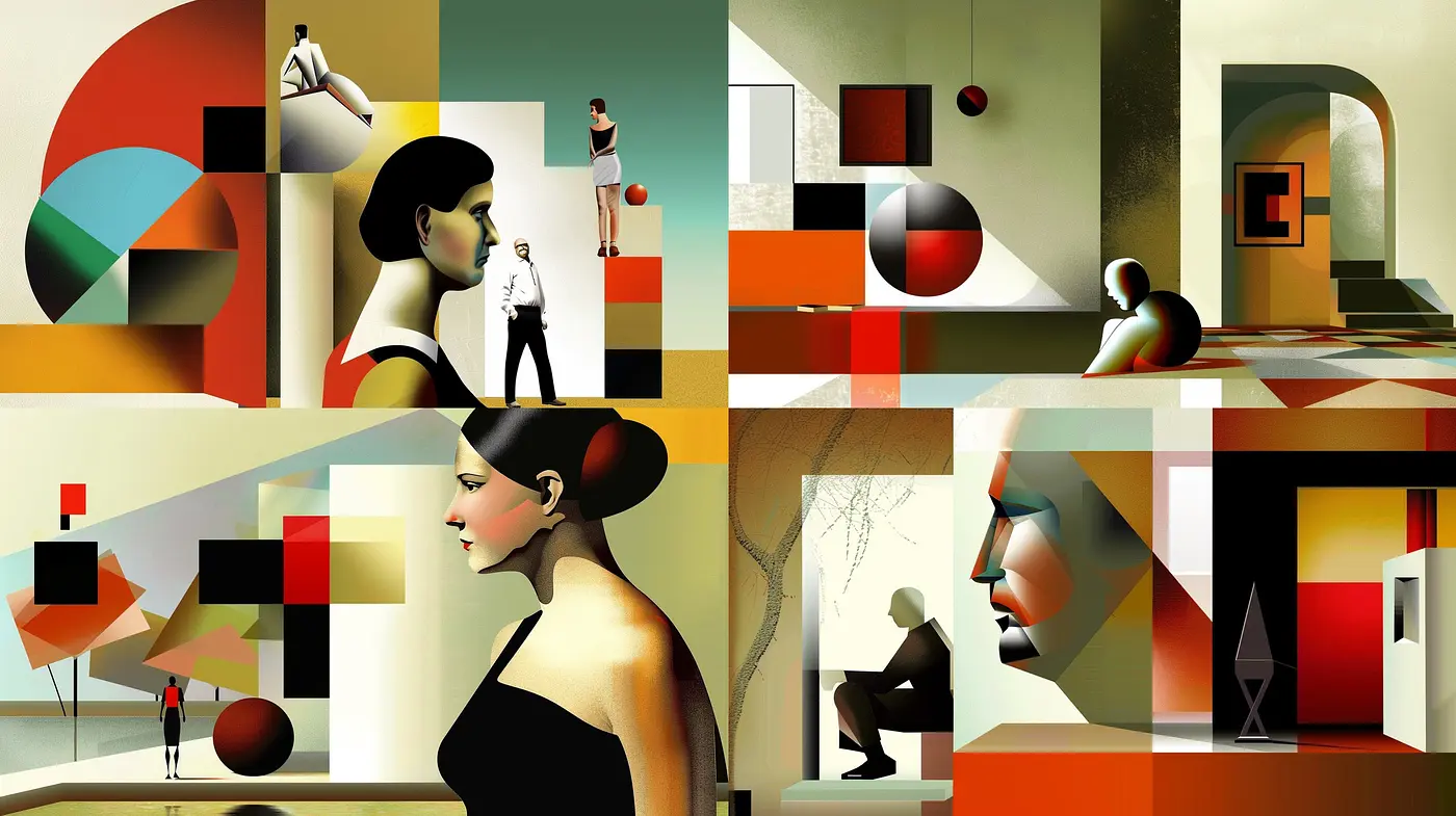 Geometric Abstraction with Art Deco Influence and Muted Tonal Harmony - Midjourney sref style