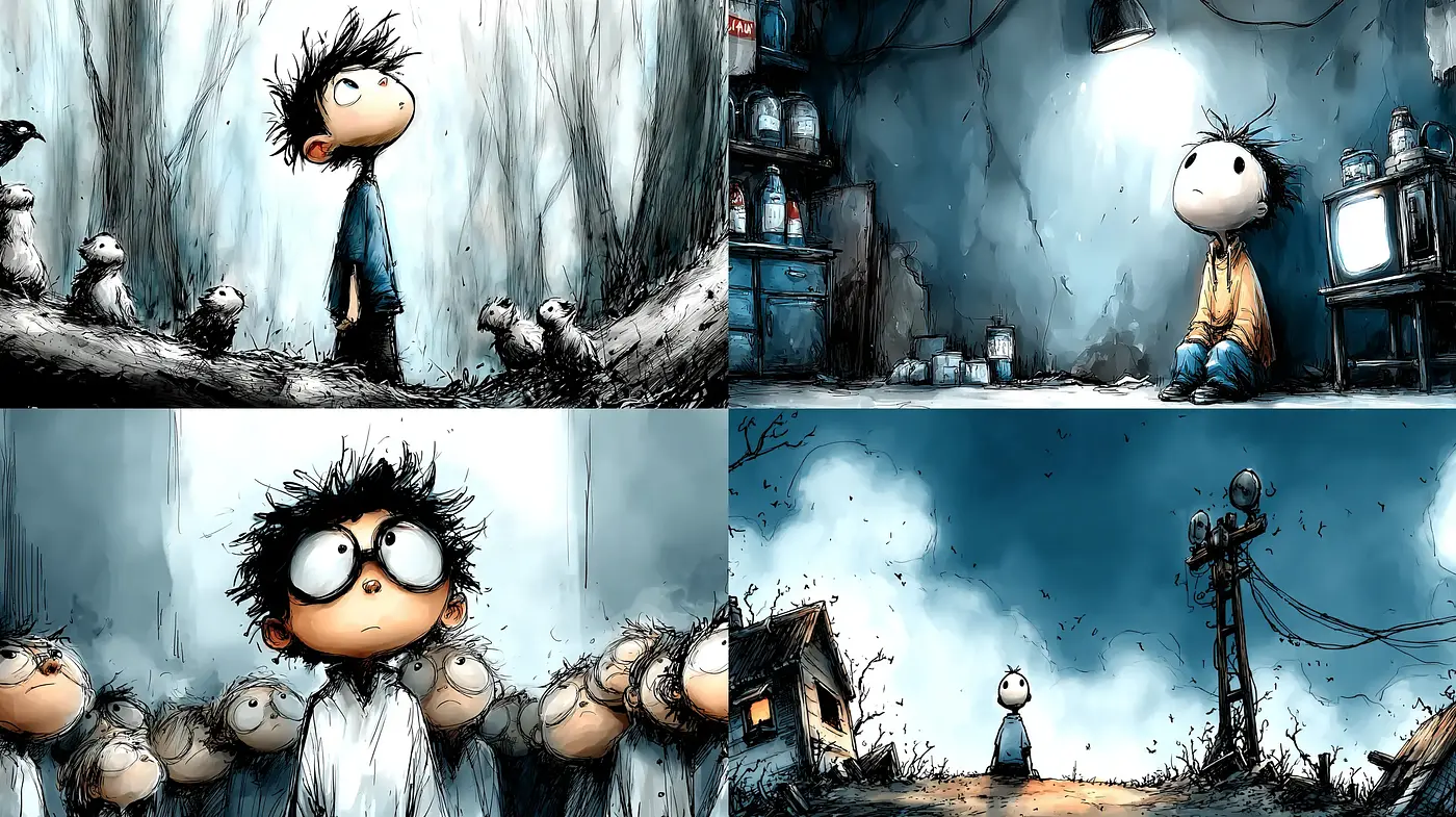 Whimsical and Eerie Illustrations with a Touch of Nostalgia - Midjourney sref style