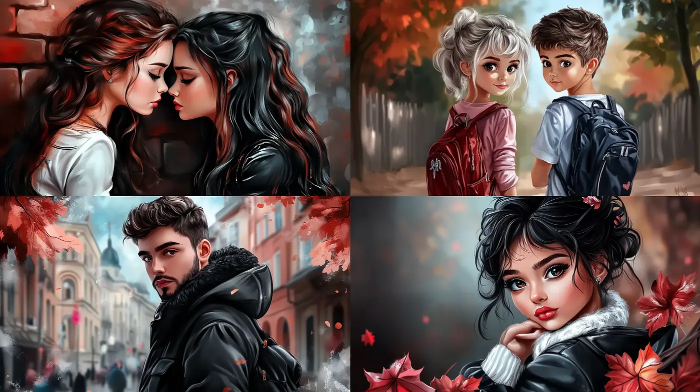 Romantic Autumnal Hues with Hyperrealistic Manga-Inspired Portraiture - Midjourney sref style