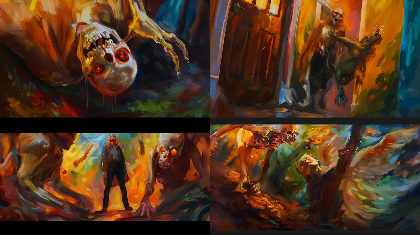 Vibrant Expressive Brushwork with Surreal Twists - Midjourney sref style