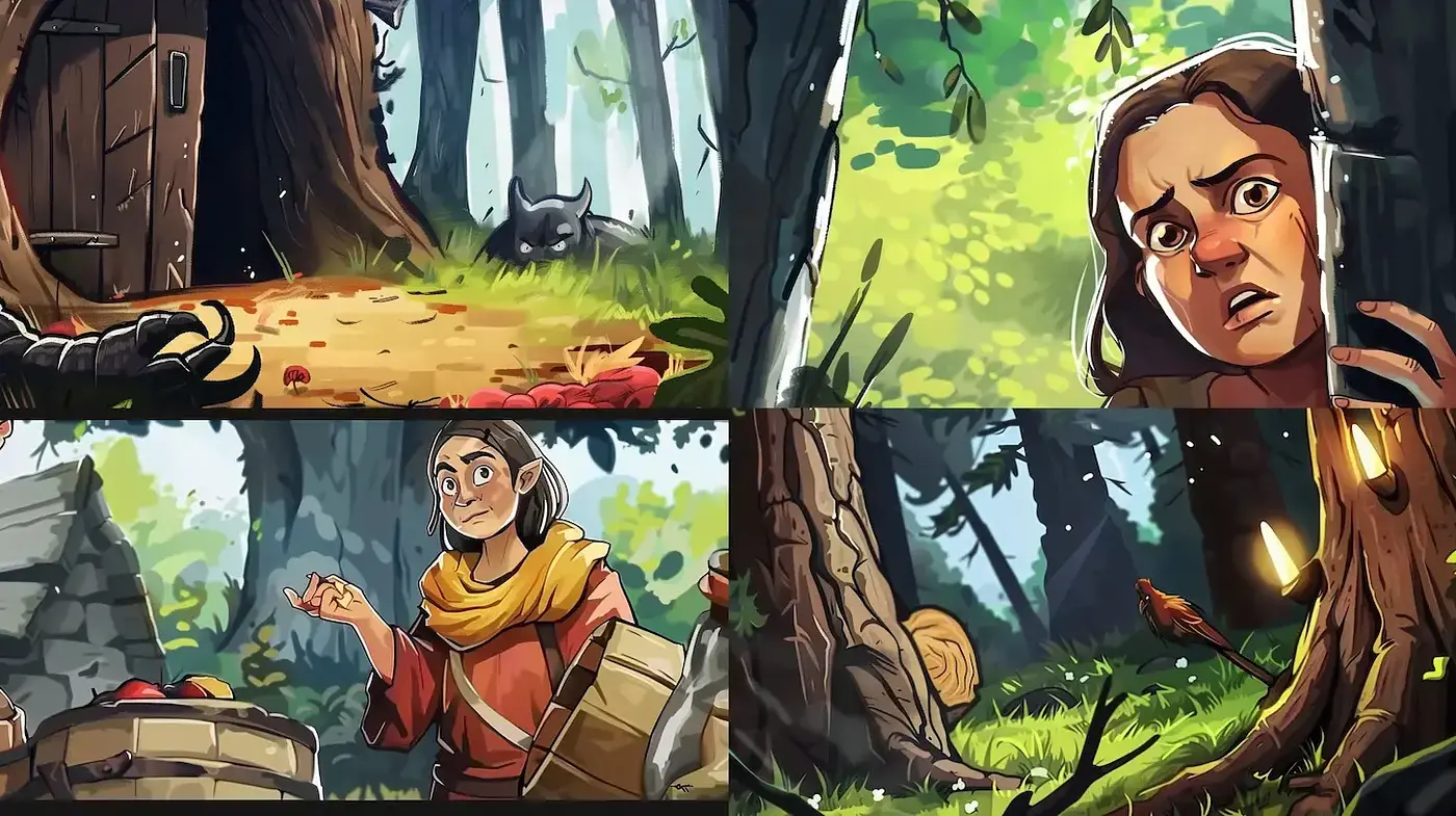 Whimsical Forest Adventure Style with Rich Character Emotion - Midjourney sref style
