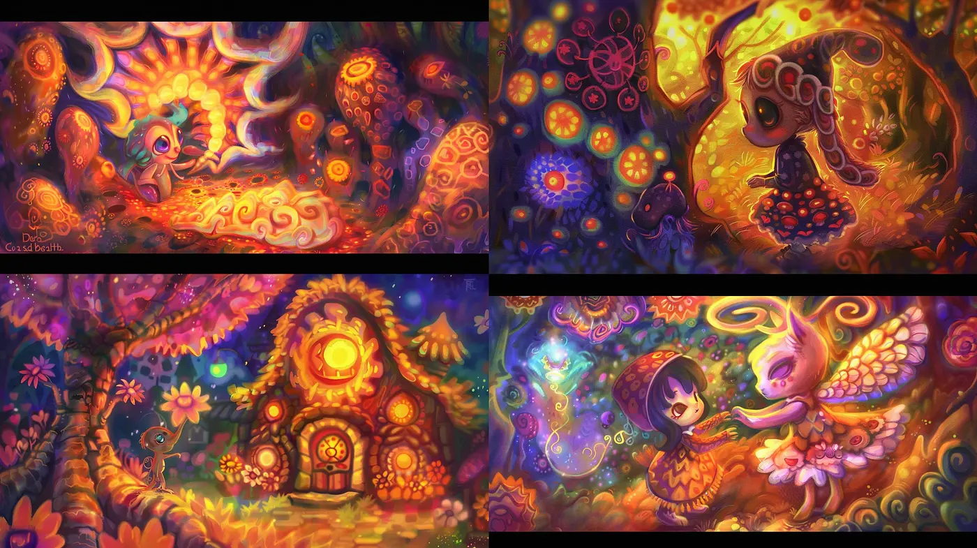 Enchanted Whimsy: A Vibrant Palette of Dreamlike Imagery - Midjourney sref style