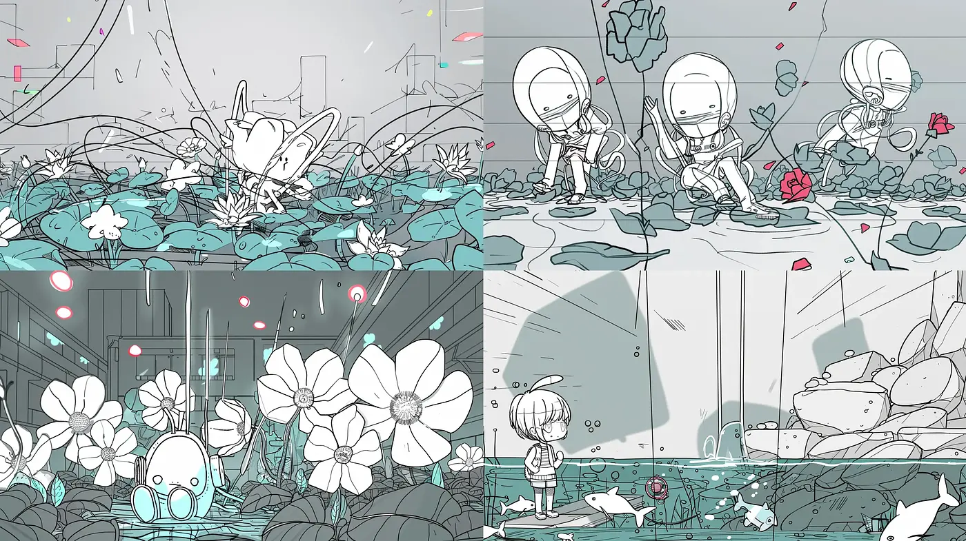 Ethereal Monochrome Garden Dreamscape with Surreal Overtones - Midjourney sref style