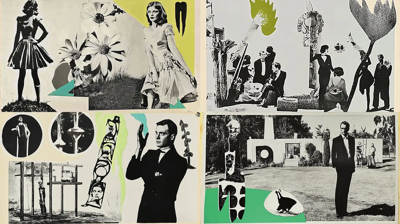Retro Collage of Monochromatic Elegance with Abstract Accents - Midjourney sref style