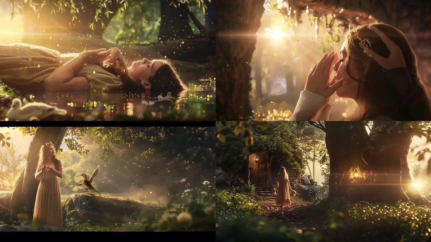 Enchanted Forest Whispers: A Cinematic Dream in Golden Hour - Midjourney sref style
