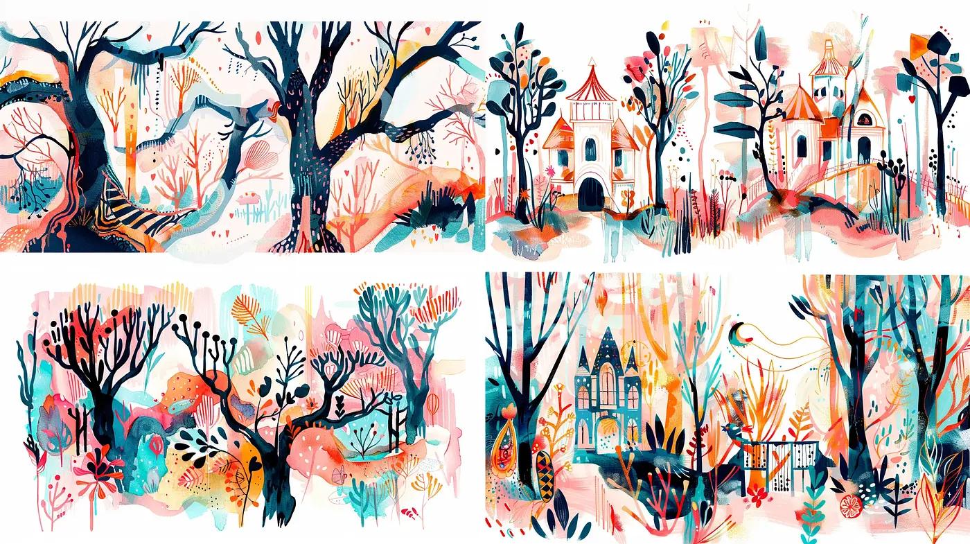 Whimsical Arboreal Dreamscape in Watercolor Essence - Midjourney sref style