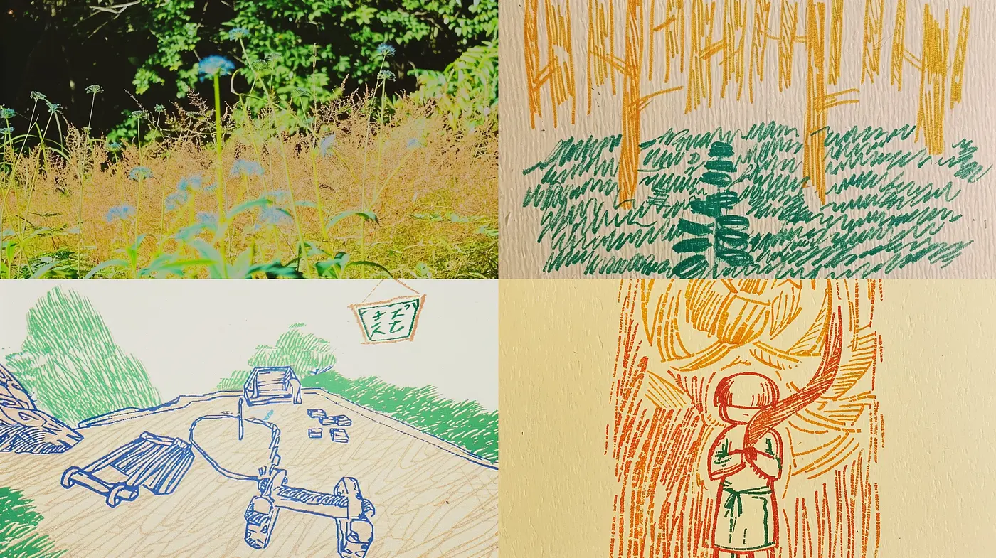 Rustic Sketchbook Revival: Warm Tones Meet Rough Hatching - Midjourney sref style