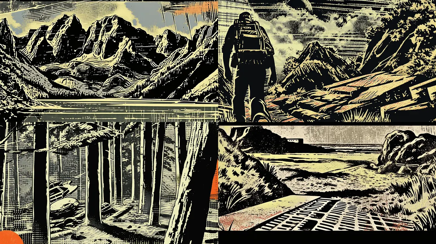 Vintage Linocut-Inspired Landscape Imagery with Monochromatic Earth Tones and Stylized Texture Treatment - Midjourney sref style