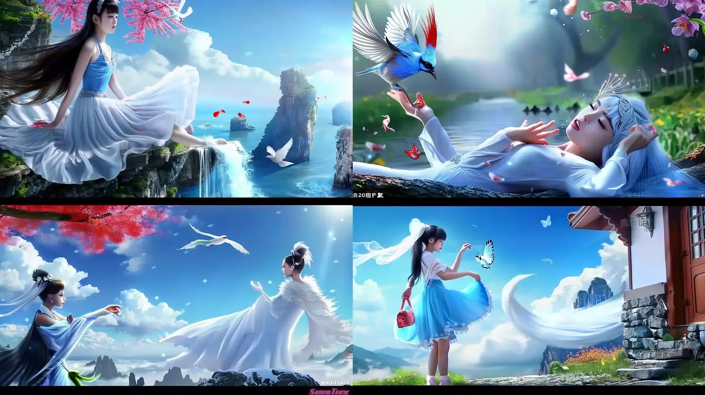 Ethereal Grace in Serene Landscapes: A Fusion of Fantasy and Traditional Oriental Artistry - Midjourney sref style
