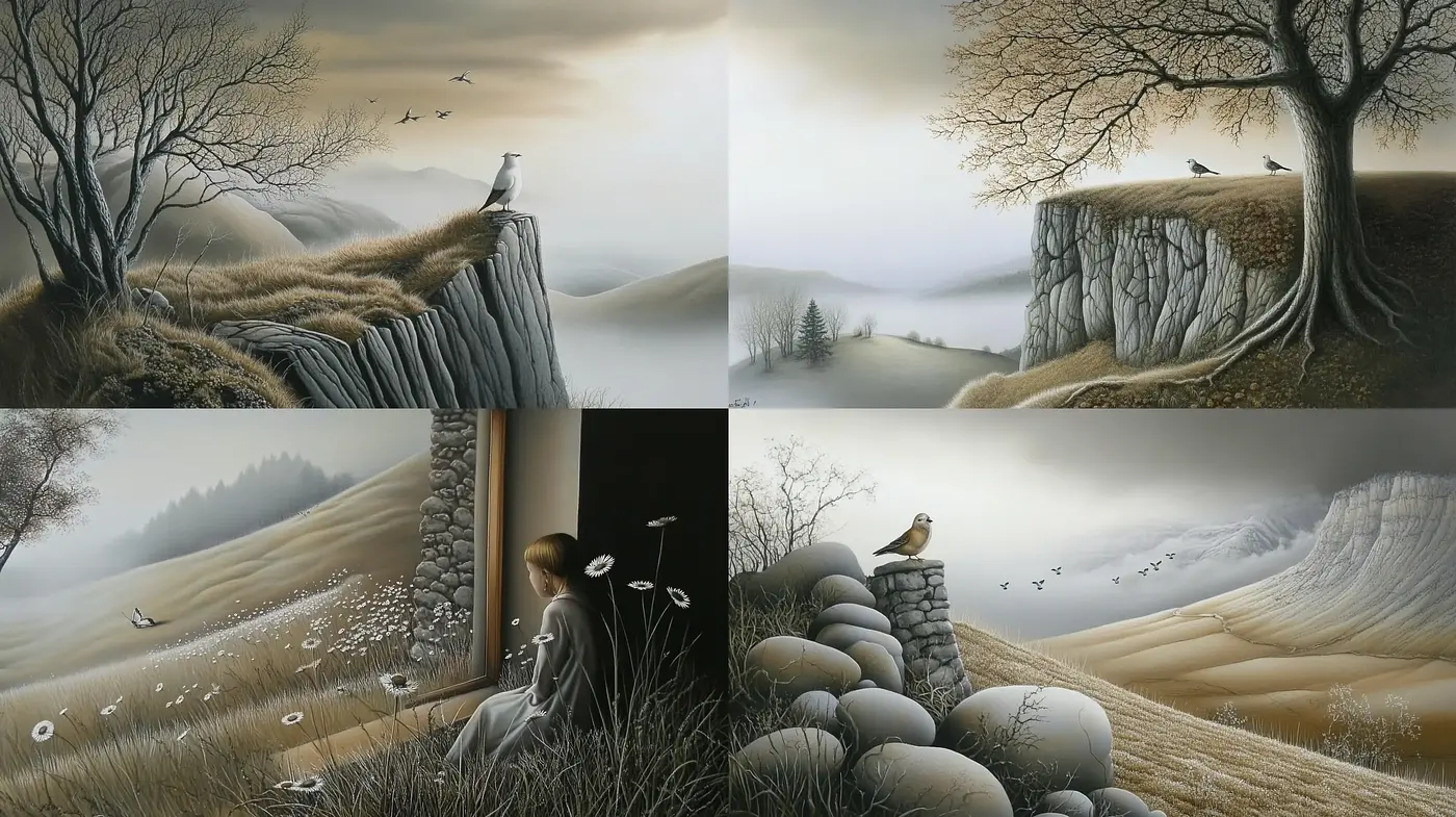 Ethereal Serenity in Monochromatic Landscapes - Midjourney sref style