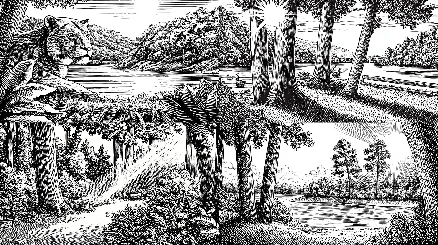 Intricate Black and White Illustrations of Nature with a Mystical Quality - Midjourney sref style