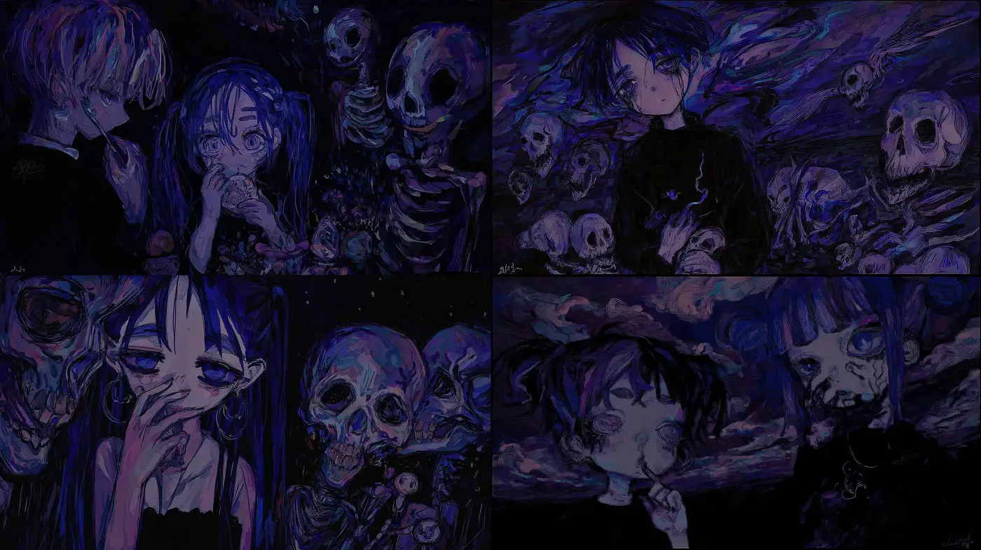 Mysterious and darkly whimsical art style with haunting figures - Midjourney sref style