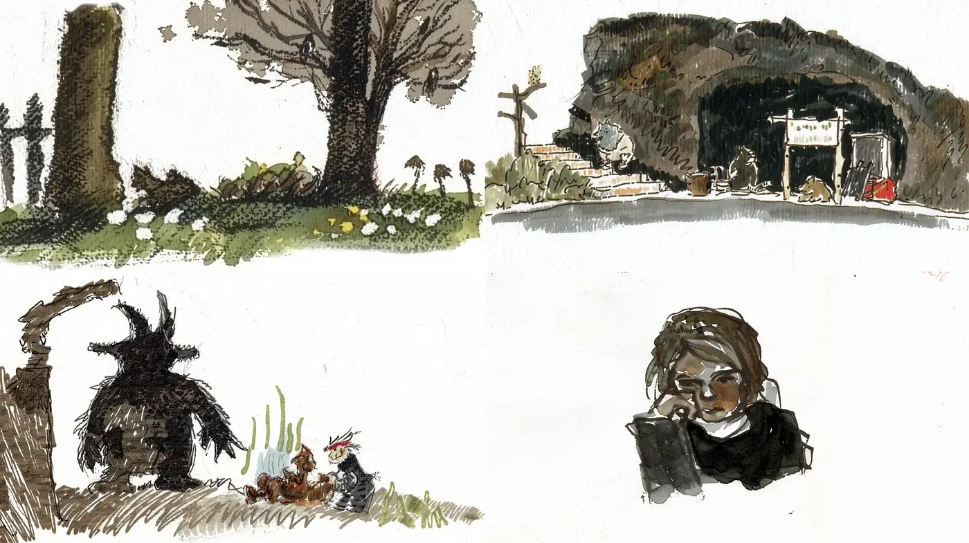 Ink Wash Fusion with a Touch of Whimsy - Midjourney sref style