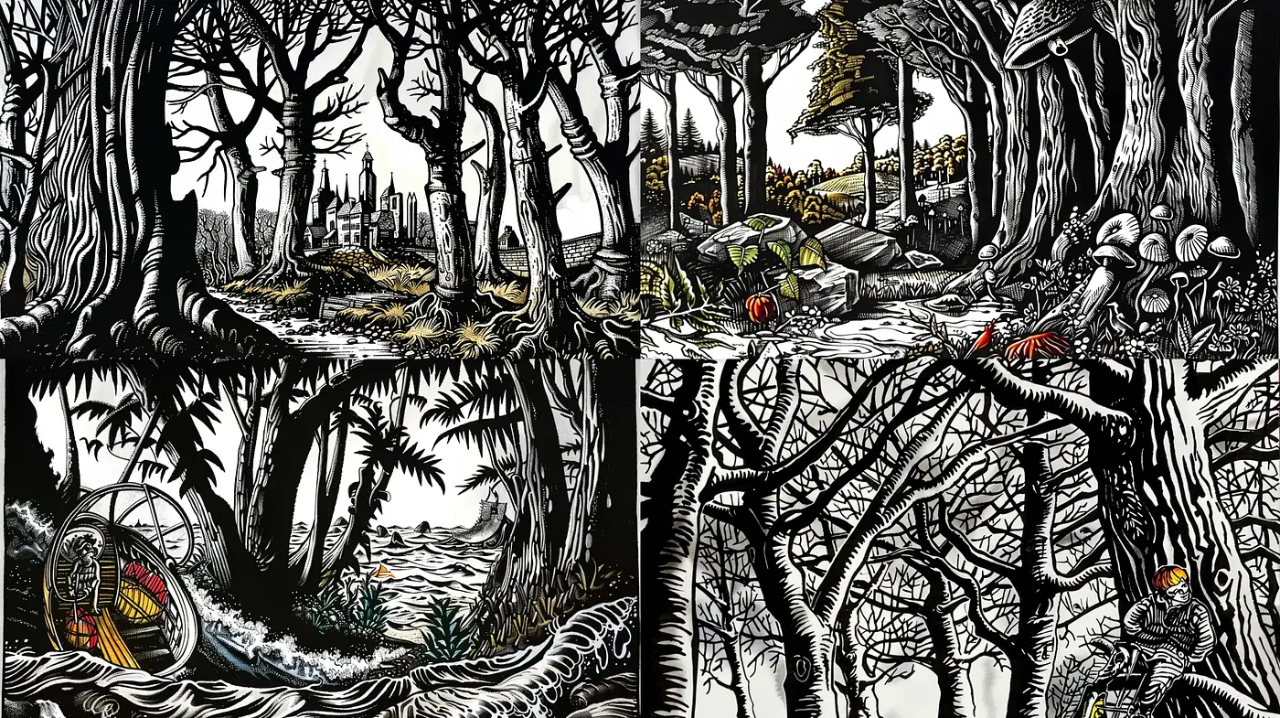 Ethereal Monochromatic Forest Dreamscapes - Midjourney sref style