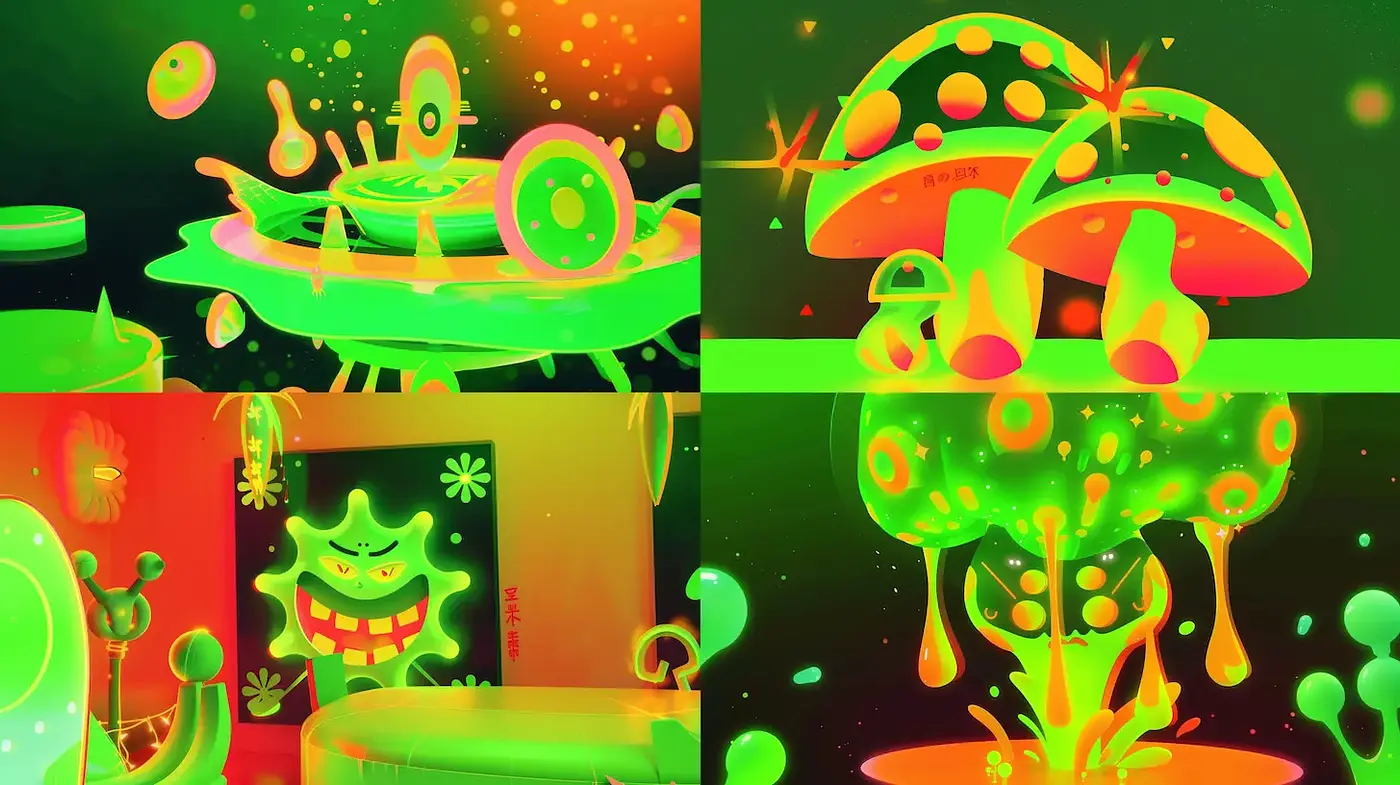 Vibrant and Playful Digital Surrealism with a Whimsical Touch - Midjourney sref style