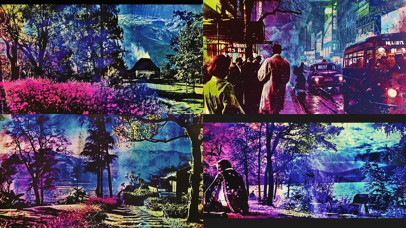Vividly Crafted Scenes with a Surreal, Retro Aesthetic - Midjourney sref style