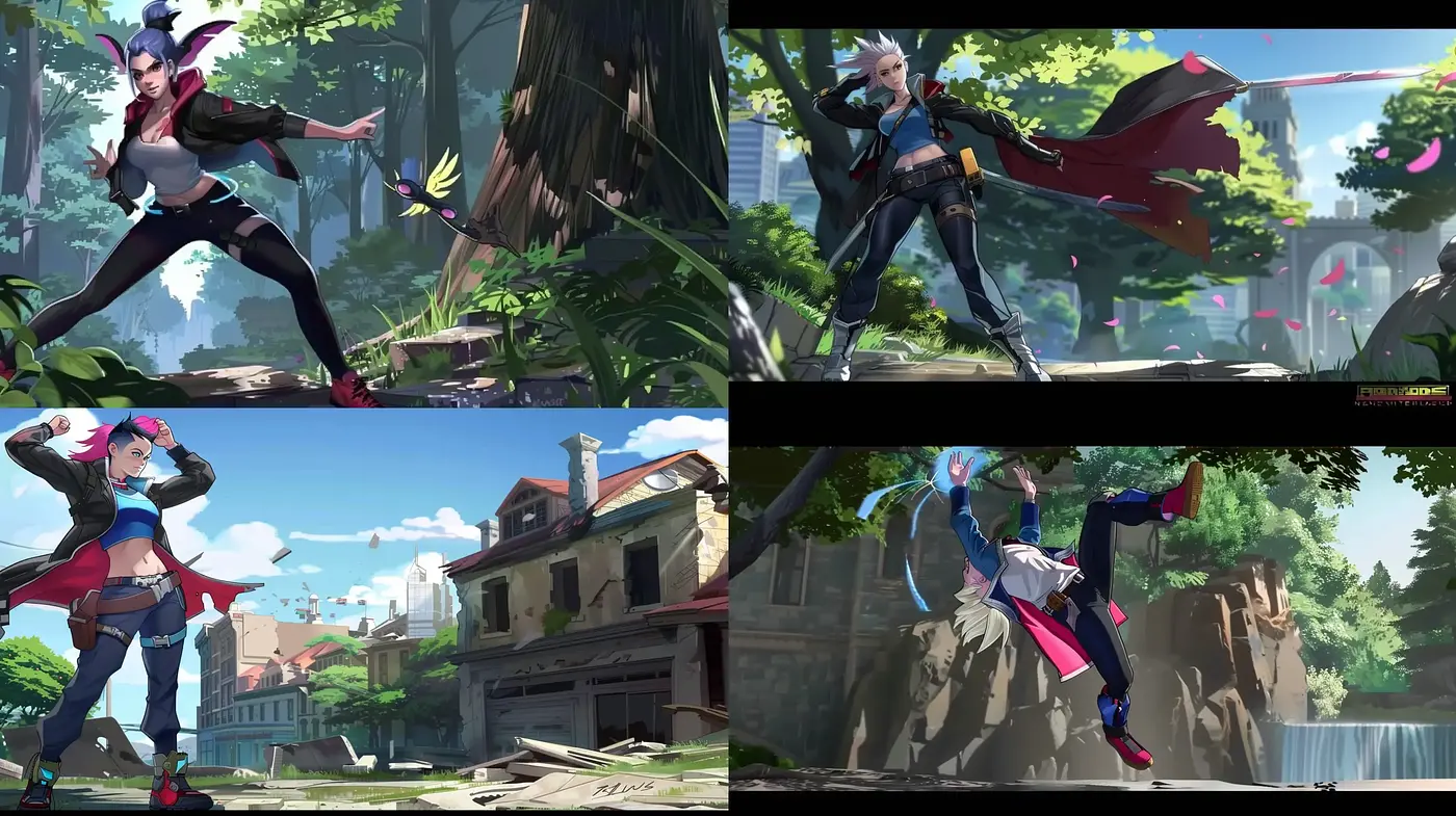 Energetic Anime-Influenced Action with Vibrant Colors and Dynamic Poses - Midjourney sref style