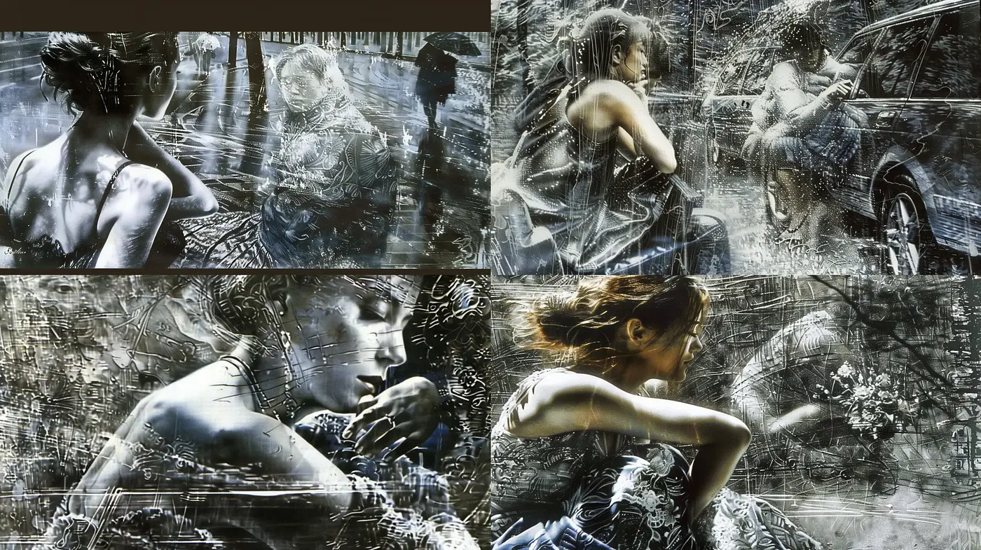 Monochromatic Textured Dreamscape Series - Midjourney sref style