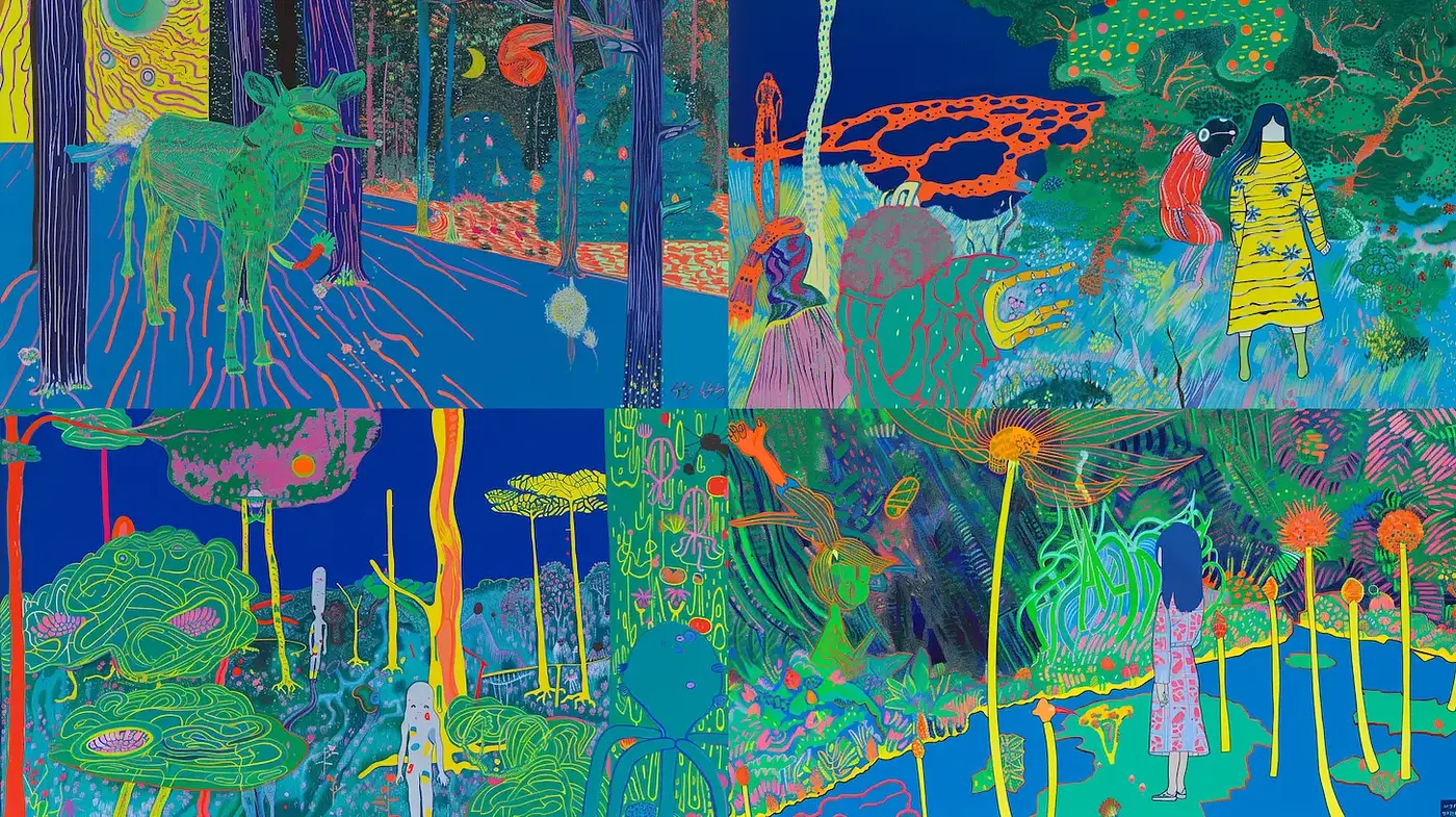 Vibrant Surrealism Infused with Nature's Whimsy - Midjourney sref style