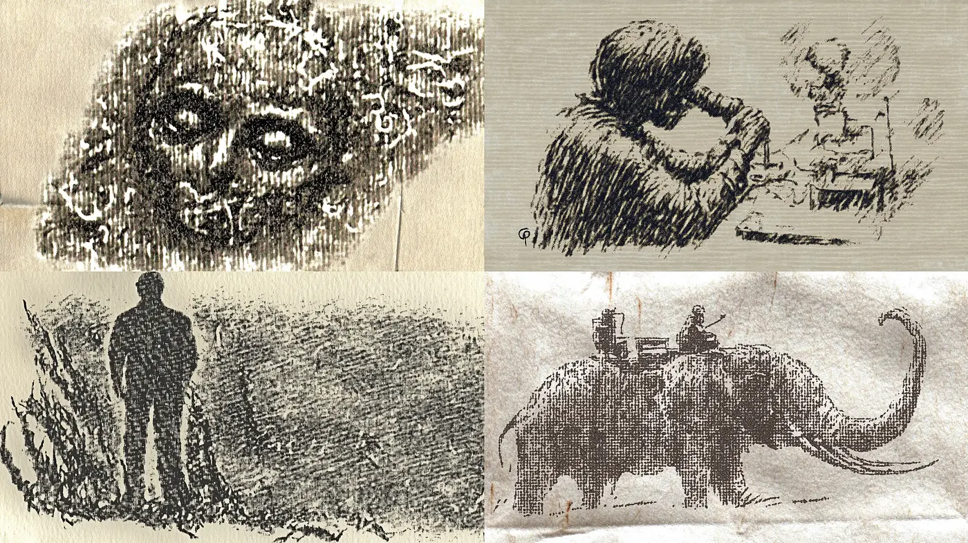Sketched Visions of a Bygone Era: Textured Pen and Ink Homage - Midjourney sref style