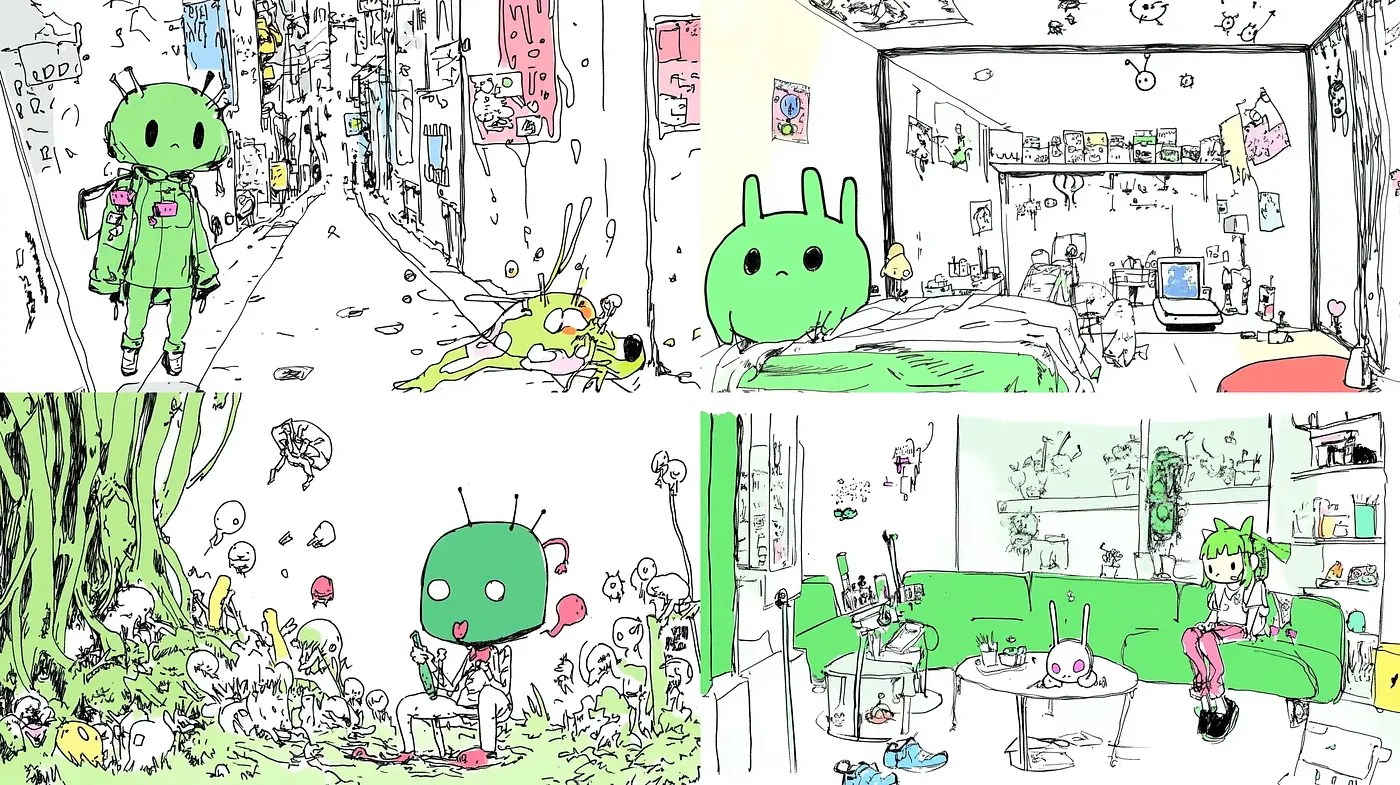 Whimsical Sketchbook Adventures in a Pastel Dreamscape - Midjourney sref style