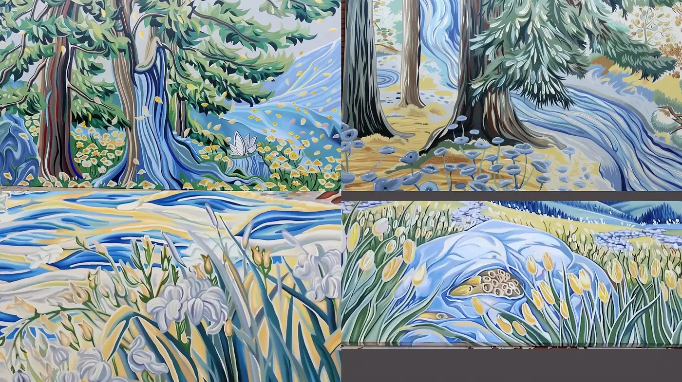 Nature's Brushwork Harmony: Vivid Textured Tranquility - Midjourney sref style