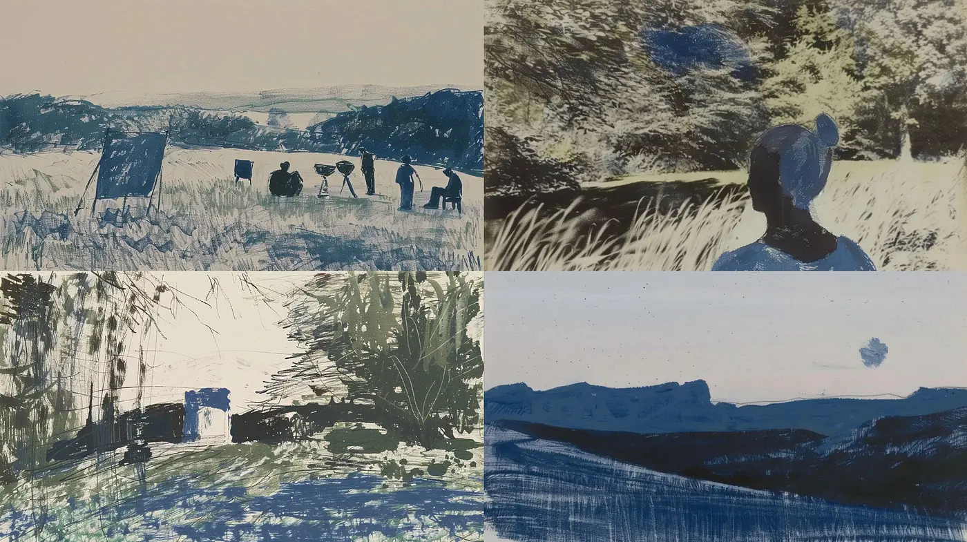 Monochromatic Blue Brushwork in Natural Settings - Midjourney sref style