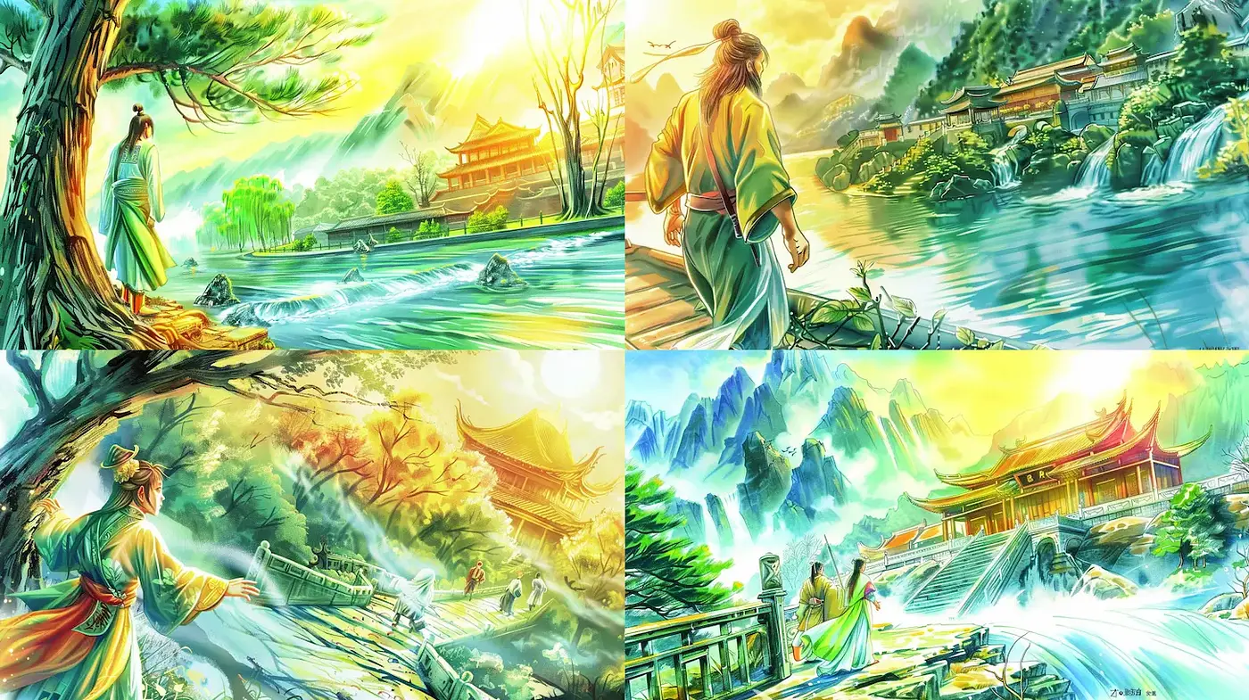 Vibrant and Serene Landscape Inspired by Traditional Eastern Aesthetics - Midjourney sref style