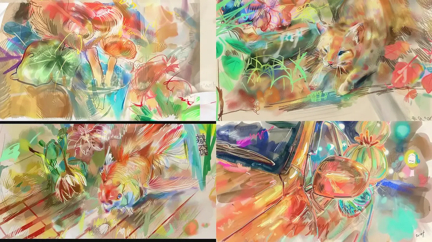 Bright and Whimsical Interpretations of Nature with a Layered Texture Approach - Midjourney sref style