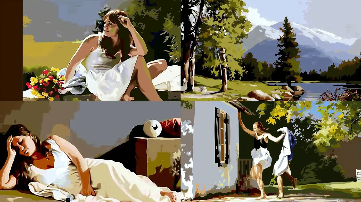 Consistent Expressionist Brushwork Across Idyllic Scenes - Midjourney sref style