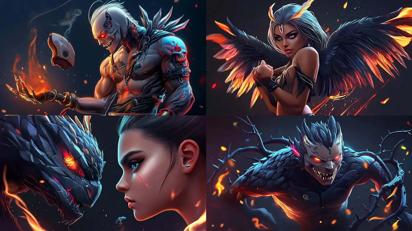 Energetic Fantasy Character Portraiture with Dynamic Lighting - Midjourney sref style