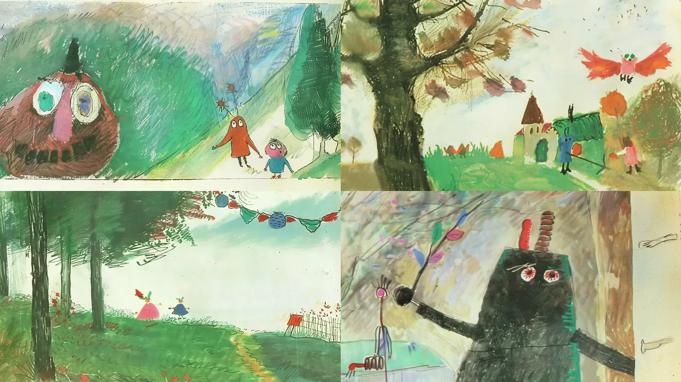 Childlike Whimsy in Brushstrokes and Muted Tones: A Consistent Cross-Image Style - Midjourney sref style