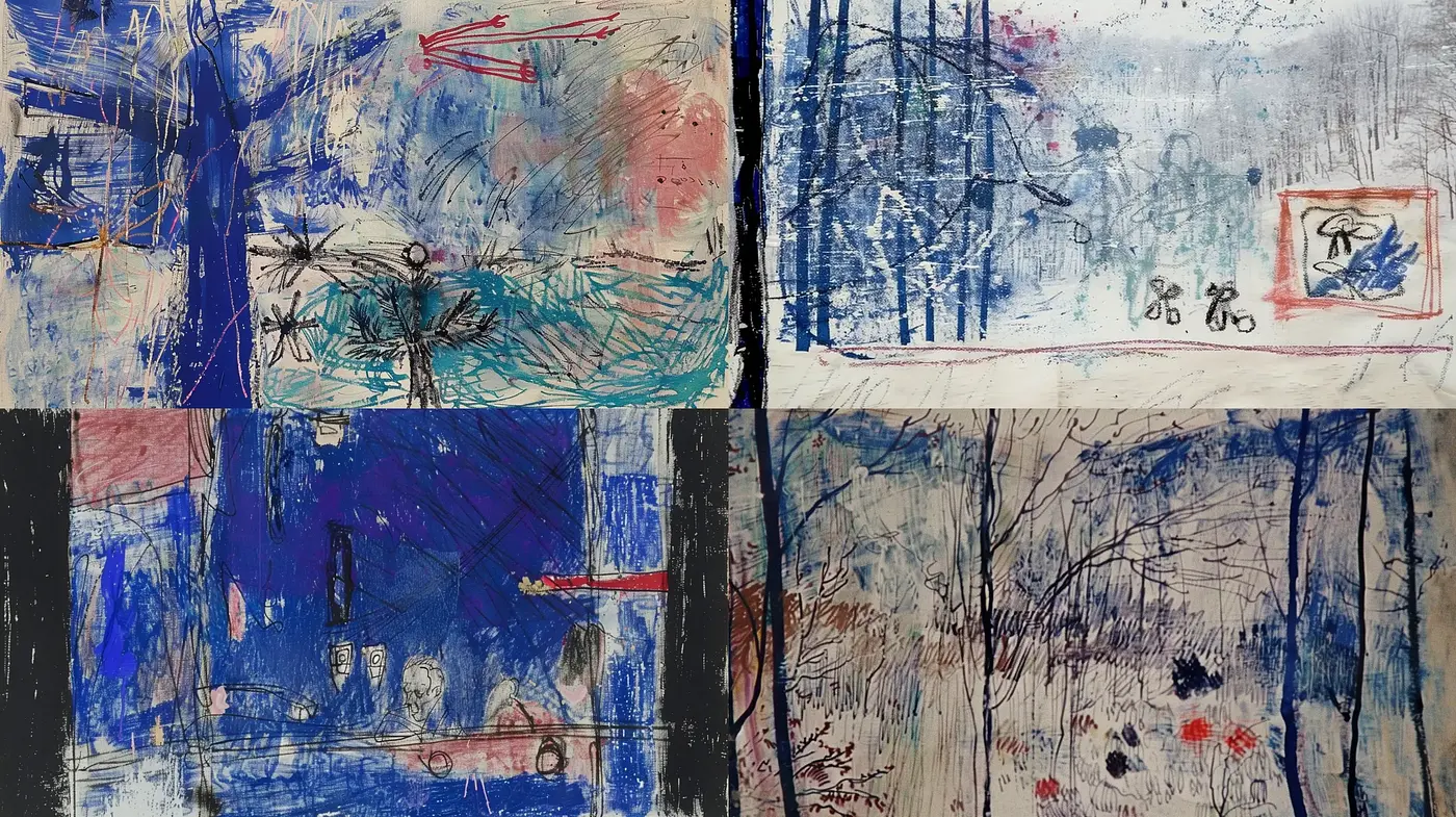 Abstract Expressionist Fusion with Textured Overtones and Cool Palette - Midjourney sref style