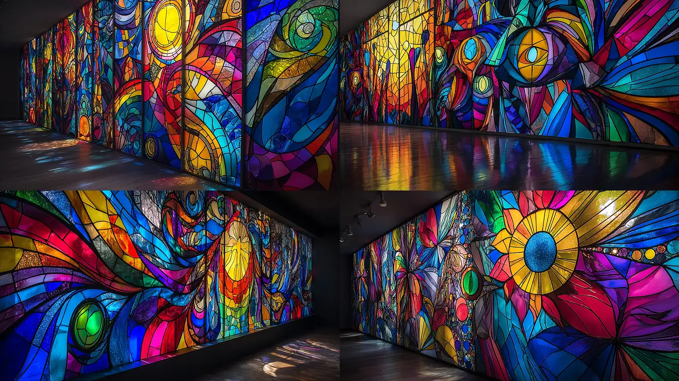 Vibrant and Elaborate Stained Glass Designs with a Whimsical Touch - Midjourney sref style