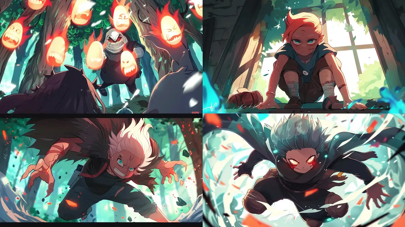 Energetic and Dynamic Illustrative Art with a Manga Essence - Midjourney sref style