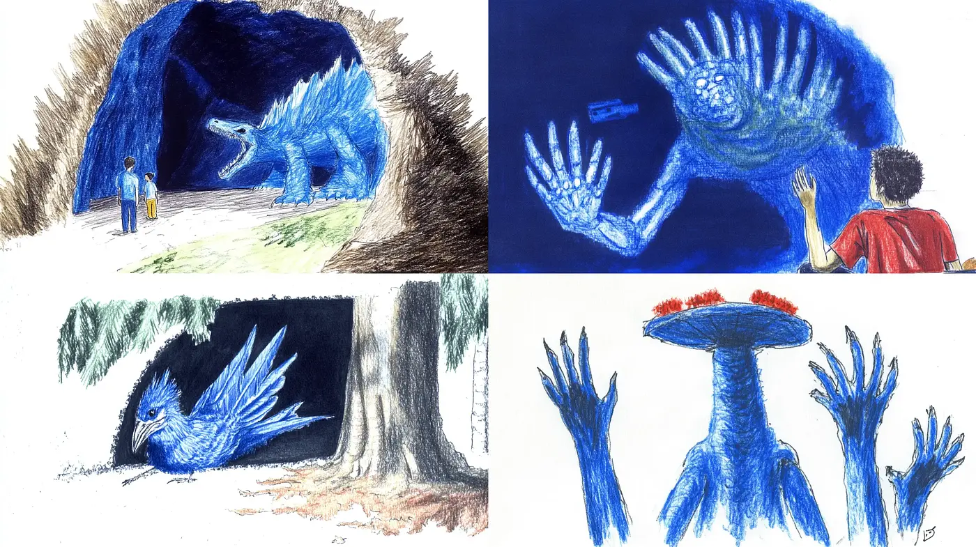 Cerulean Dreamscape: Textured Visions in Monochromatic Blue - Midjourney sref style