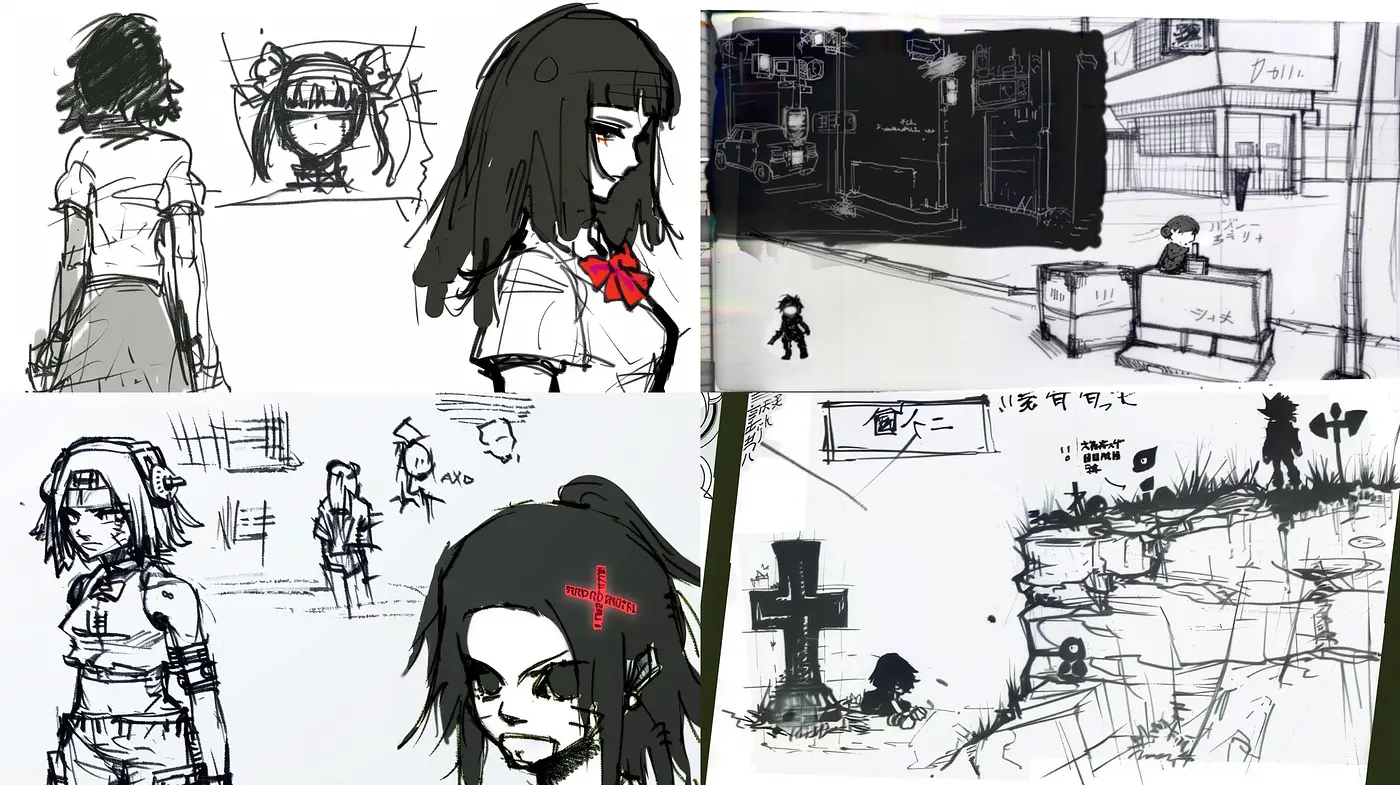 Sketchy Monochrome Tales: An Ode to Ink and Imagination - Midjourney sref style