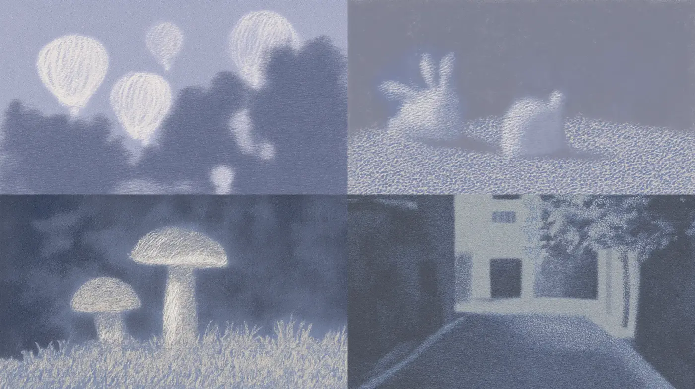 Monochromatic Dreamscape in Pointillist Brushwork - Midjourney sref style