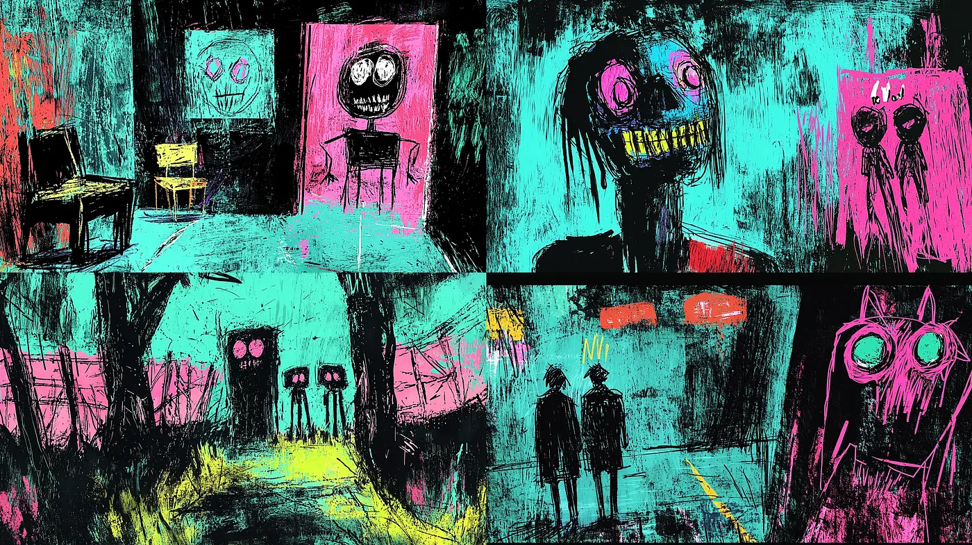 Eerie Expressive Scratchboard Artistry - Midjourney sref style