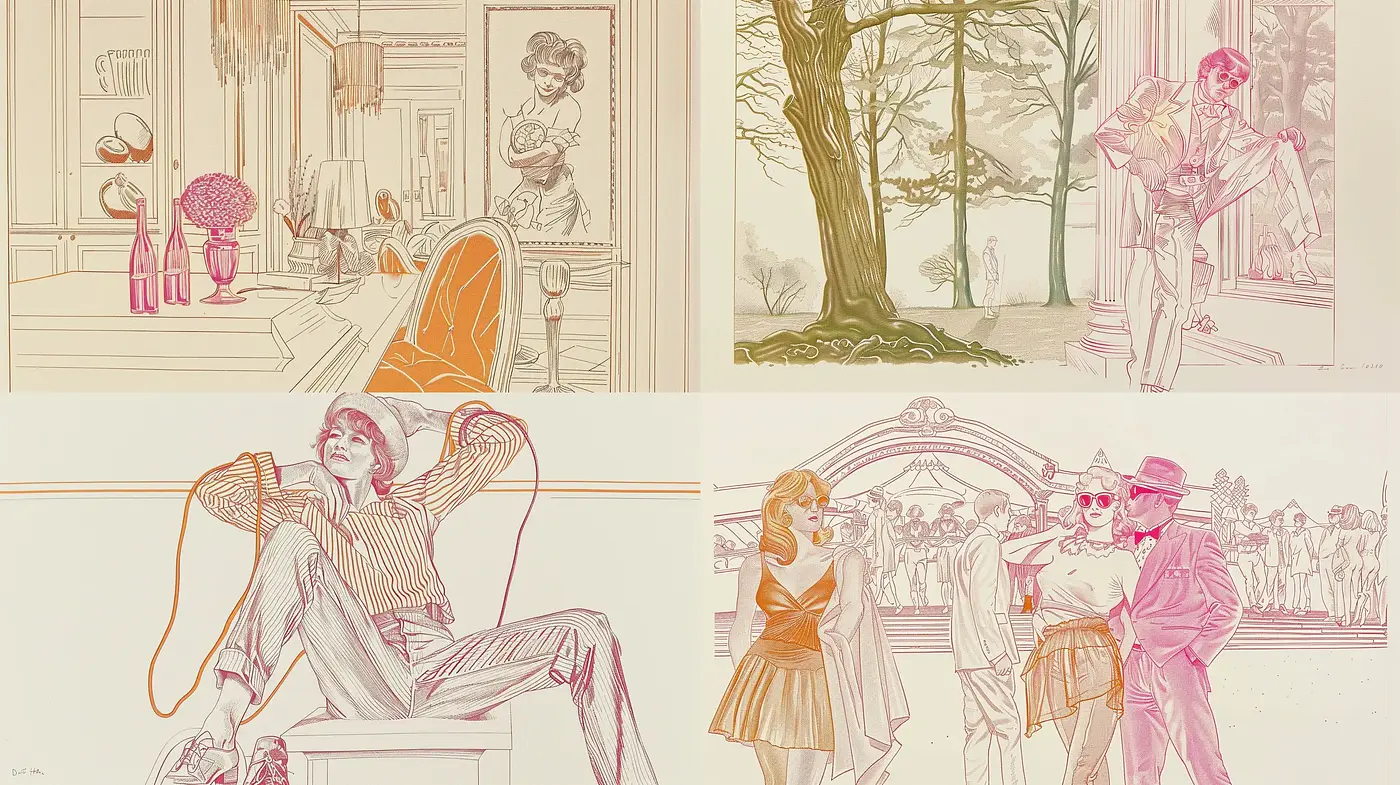Pastel Contour Sketches with a Mid-Century Modern Twist - Midjourney sref style