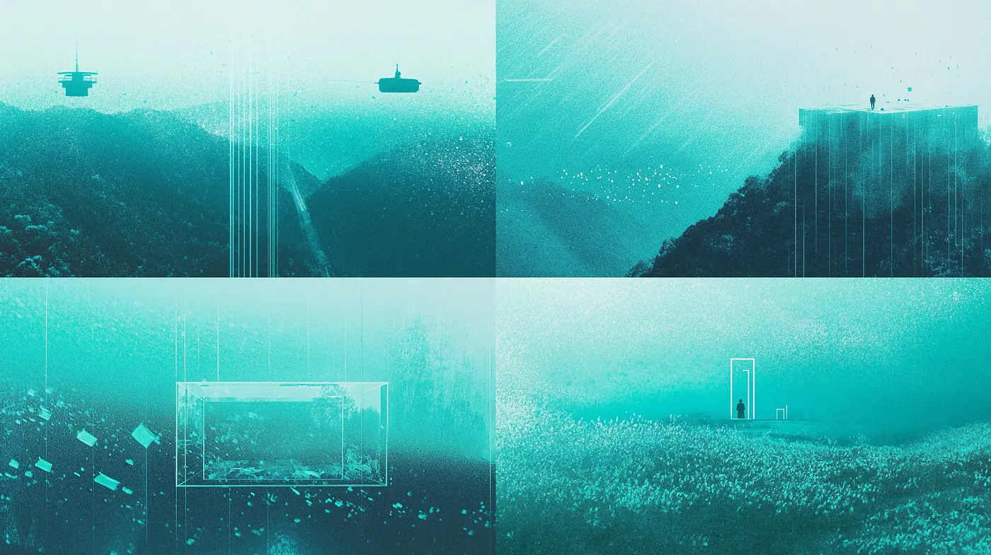 Ethereal Aquatic Dreamscape in Monochromatic Teal - Midjourney sref style