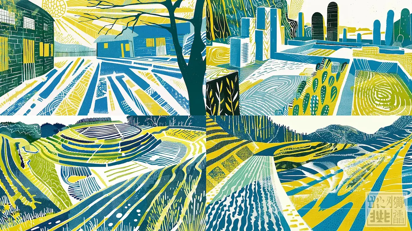 Dynamic and Vibrant Landscape Illustrations with Stylized Textures - Midjourney sref style