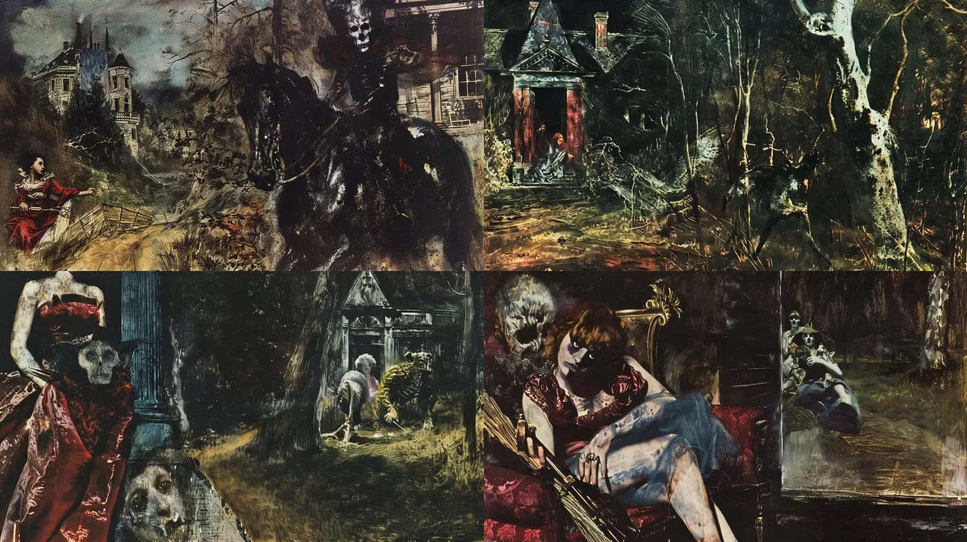 Nocturnal Elegy: The Merging of Gothic Romanticism with a Haunting Dreamscape Palette - Midjourney sref style