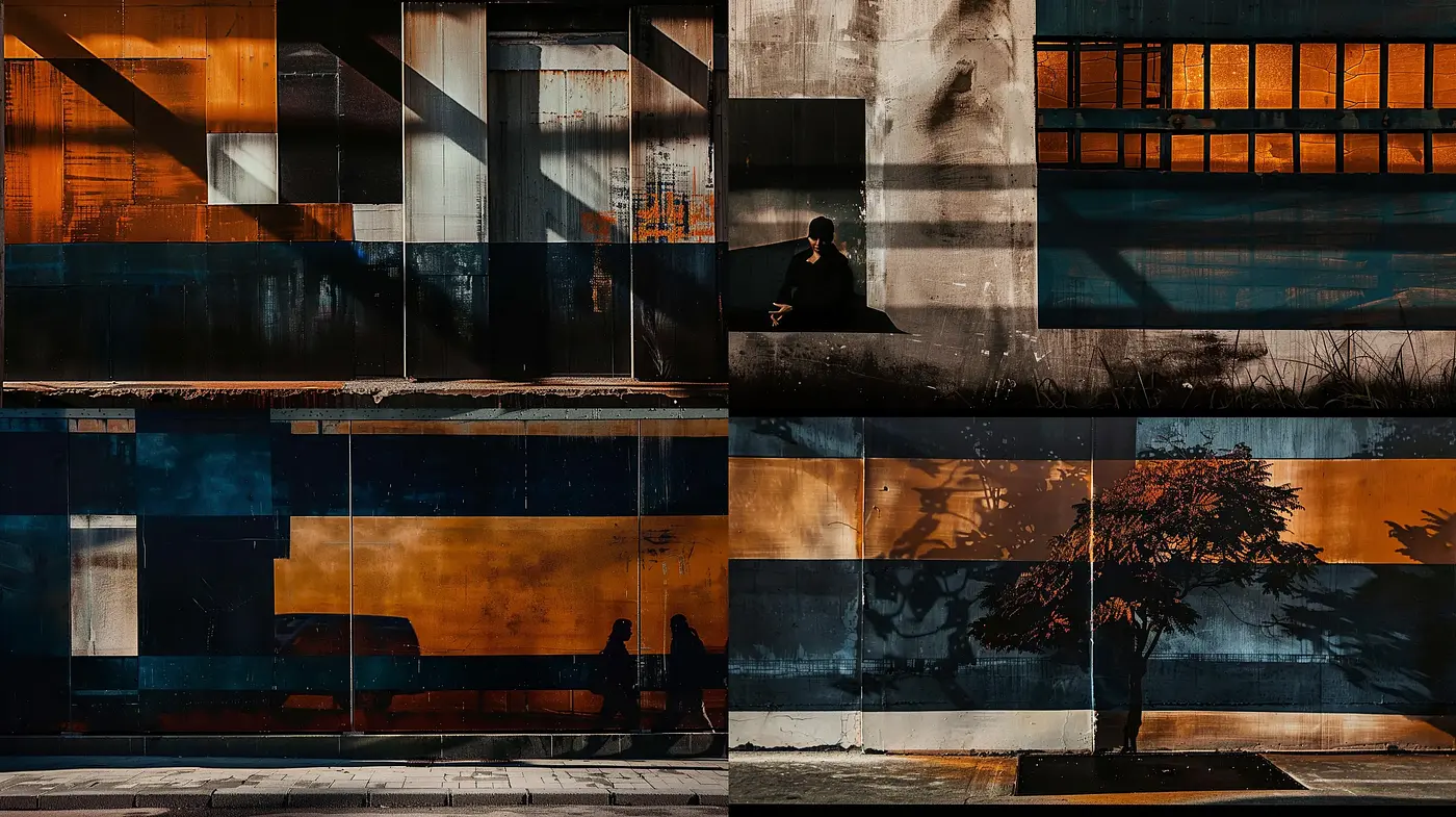 Abstract Urban Twilight: A Homage to Architectural Forms and Shadows - Midjourney sref style
