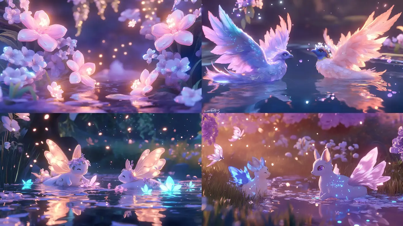 Enchanted Twilight: A Serene and Ethereal World Illuminated in Hues of Pink and Violet - Midjourney sref style